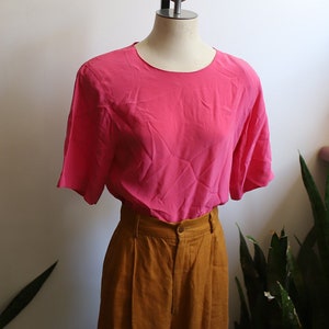 Vintage 1980s 90s Anne Klein II silk hot pink short sleeve blouse