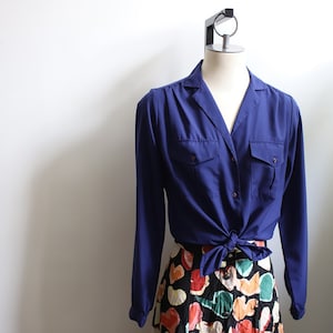 Vintage 1980s Nicola long sleeve dark blue button down blouse