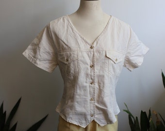 Vintage 1990s Andrew's Blues short sleeve button down v-neck blouse shirt top
