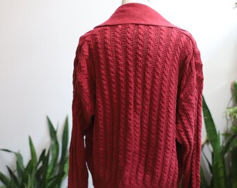 Vintage 1990s GAP Maroon Brick Red Velvet Cable Knit