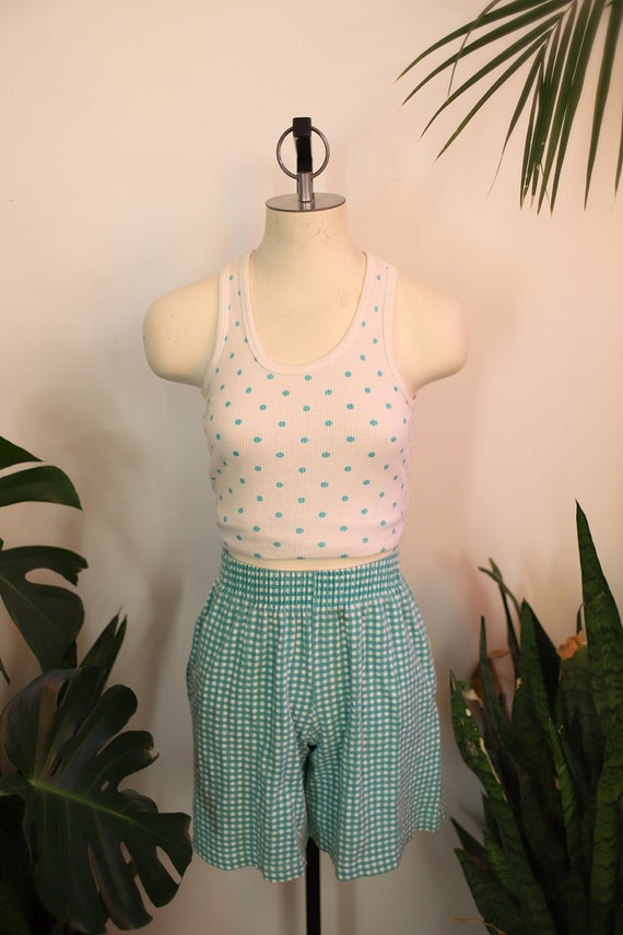 Vintage 1990s high waist checked white and green s