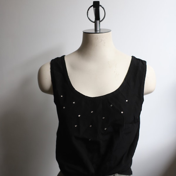 Vintage 1990s Anxiety black embellished jeweled tank top sleeveless shirt