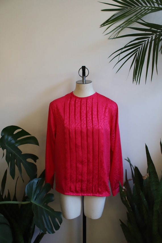 Vintage 1980s long sleeve pink blouse - pintuck pl