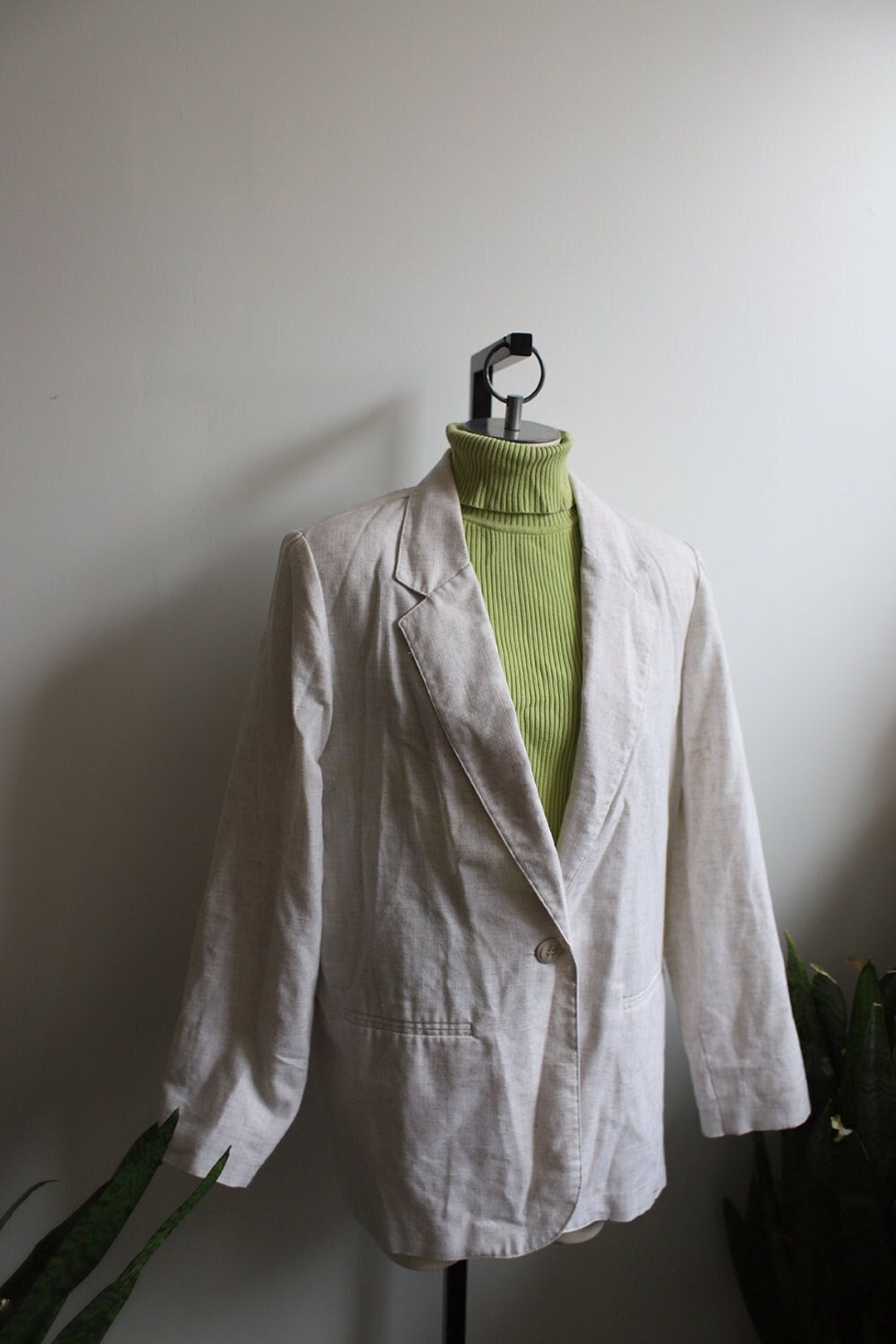 Vintage 1990s Oatmeal Off-white Linen Blend Blazer Jacket
