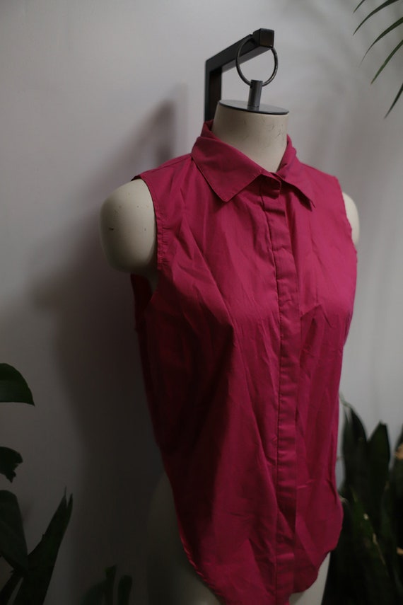 Vintage 1980s 90s sleeveless pink magenta button … - image 3