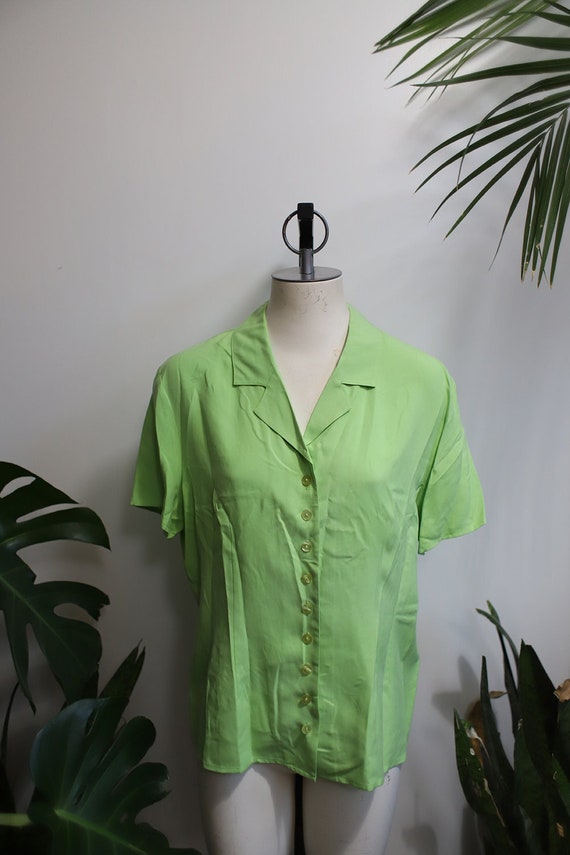 Vintage 1990s light green button down silk blouse