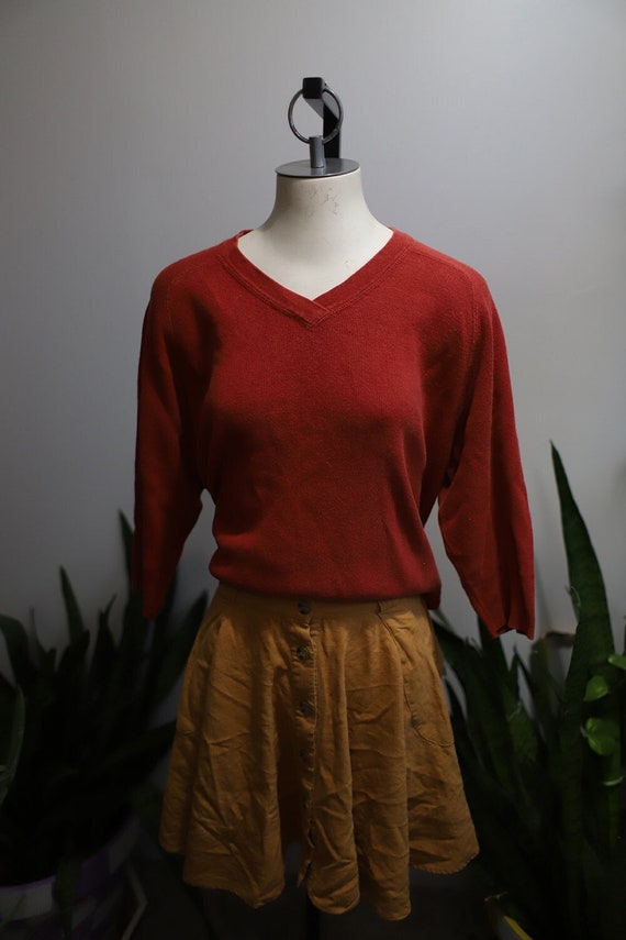 Vintage 1990s v-neck rust red pullover sweater - 3