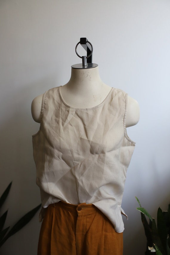 Vintage 1990s oatmeal sleeveless flax linen tank t