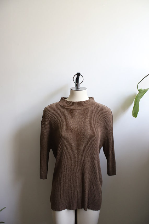 Vintage 1990s brown mock neck half sleeve ribbed … - image 2