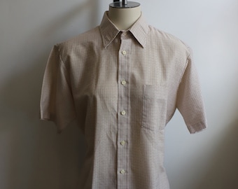 Vintage 1980s 70s manga corta a cuadros botón abajo camisa de vestir oxford