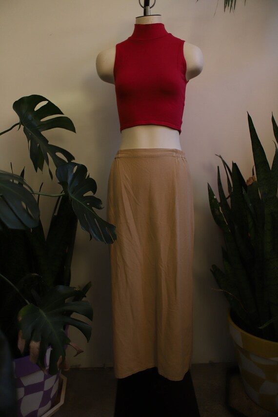 Vintage 1990s high waist beige light khaki silk s… - image 2