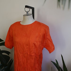 Vintage 1980s 90s orange short sleeve blouse patchwork