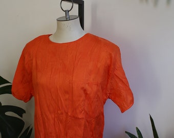 Vintage 1980s 90s orange short sleeve blouse patchwork