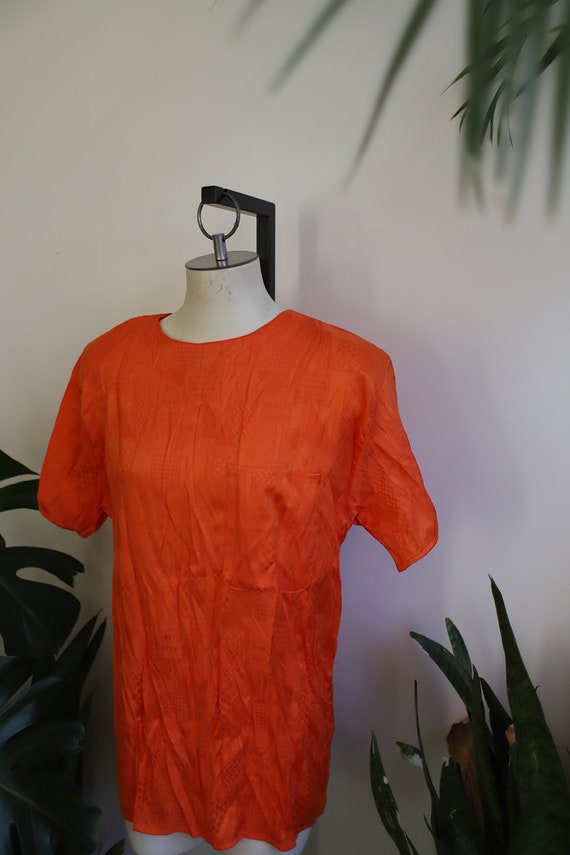 Vintage 1980s 90s orange short sleeve blouse patch