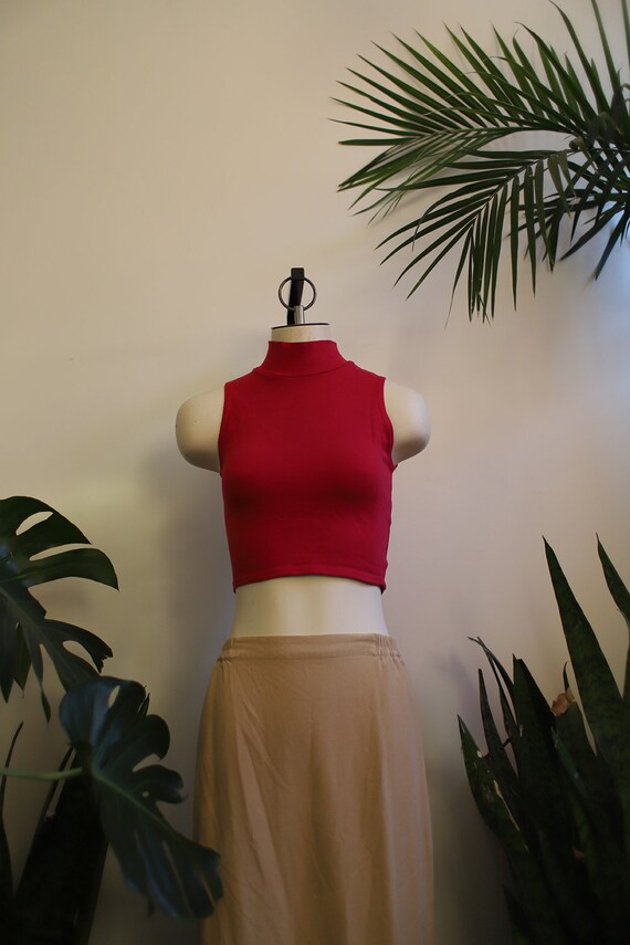 Vintage 1990s high waist beige light khaki silk s… - image 5