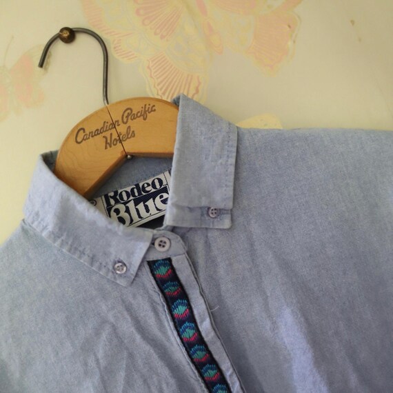 Vintage 80s Rodeo Blue Embroidered Denim Western Shirt - Etsy