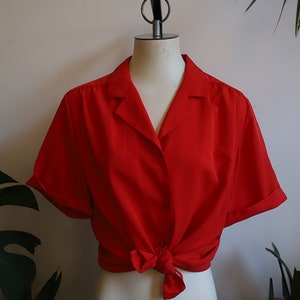 Vintage 1980s 90s short sleeve button down red shirt blouse