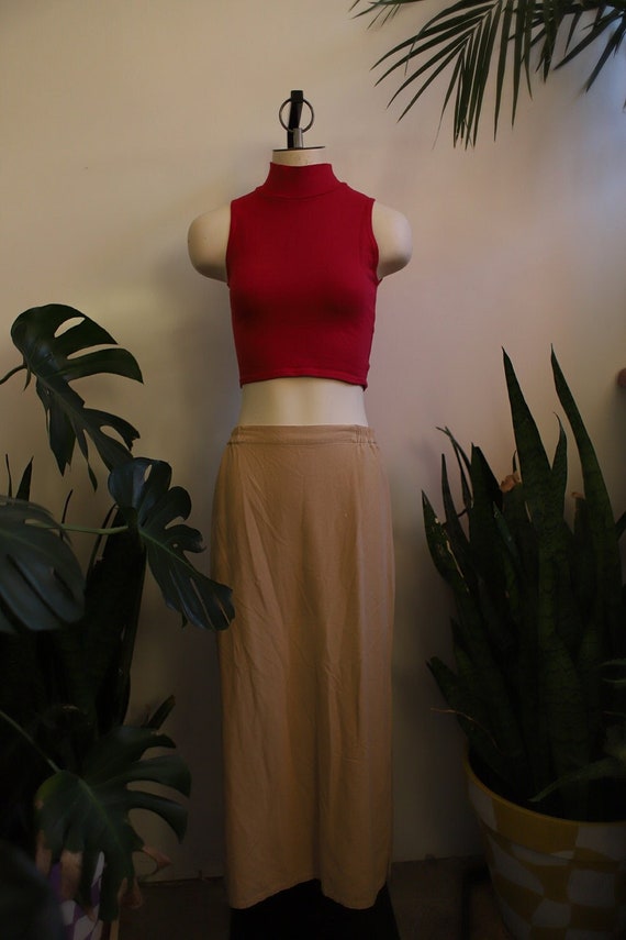 Vintage 1990s high waist beige light khaki silk sk