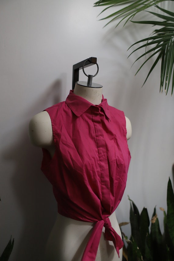 Vintage 1980s 90s sleeveless pink magenta button … - image 4
