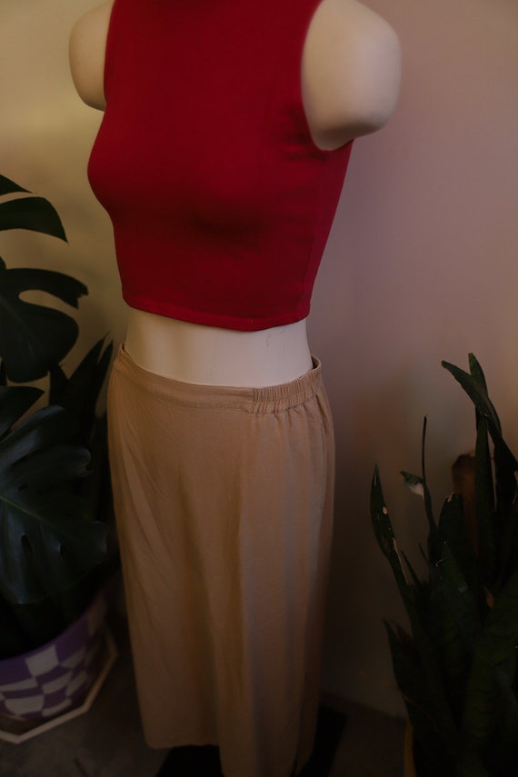 Vintage 1990s high waist beige light khaki silk s… - image 3