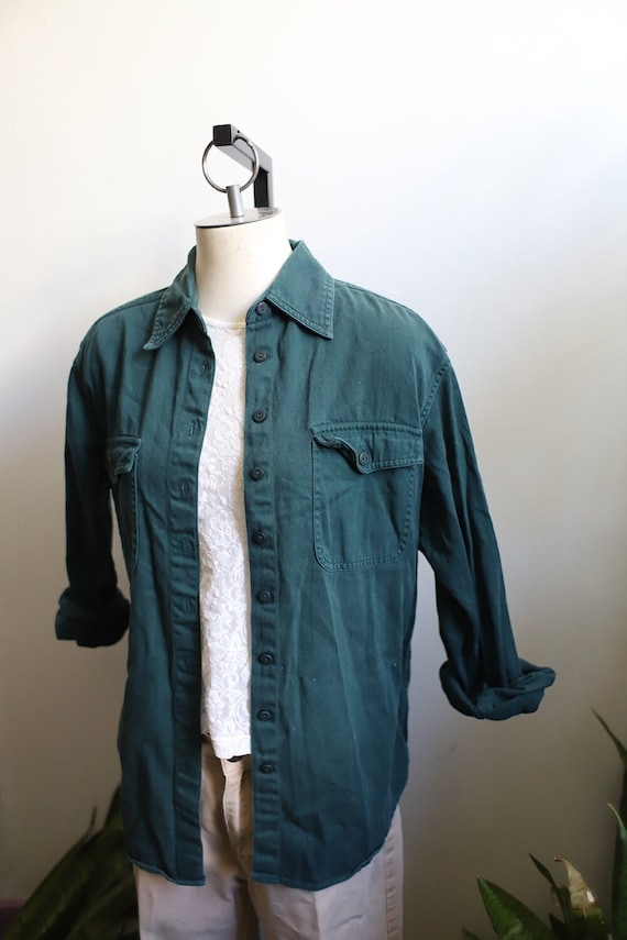 Vintage 1990s long sleeve dark forest green button