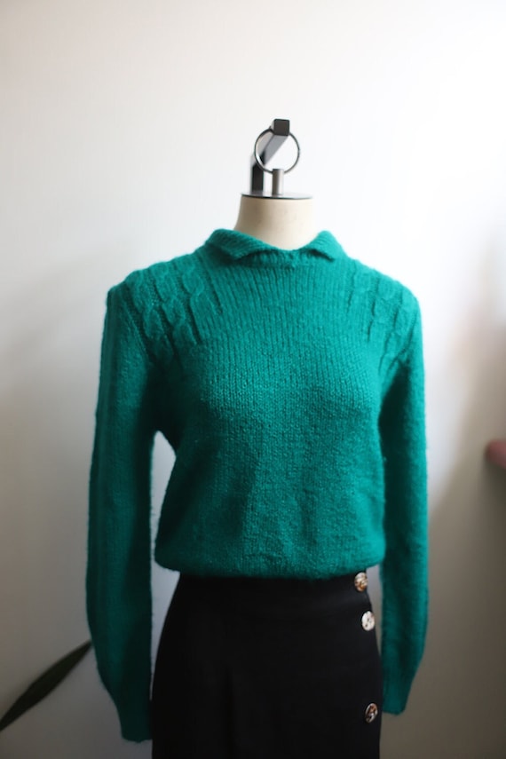 Vintage 1980s TOI small teal turquoise pullover kn