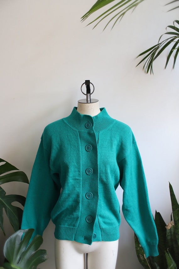 Vintage 1980s 90s Sweetree teal turquoise cardiga… - image 1