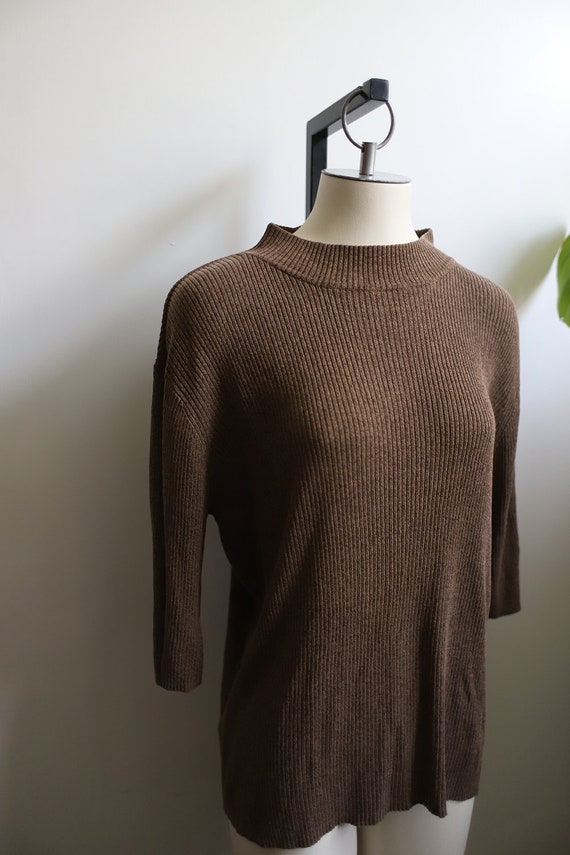 Vintage 1990s brown mock neck half sleeve ribbed … - image 3