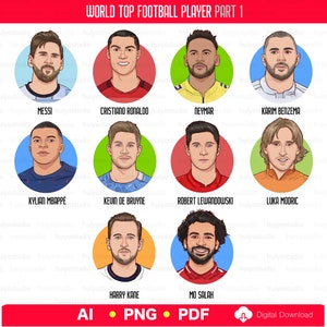 World Top Soccer Player Ronaldo Messi Neymar Clipart Graphics Cartoon Arts Ai | PDF | PNG