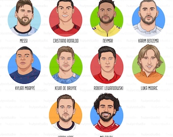 World Top Soccer Player Ronaldo Messi Neymar Clipart Graphics Cartoon Arts Ai | PDF | PNG