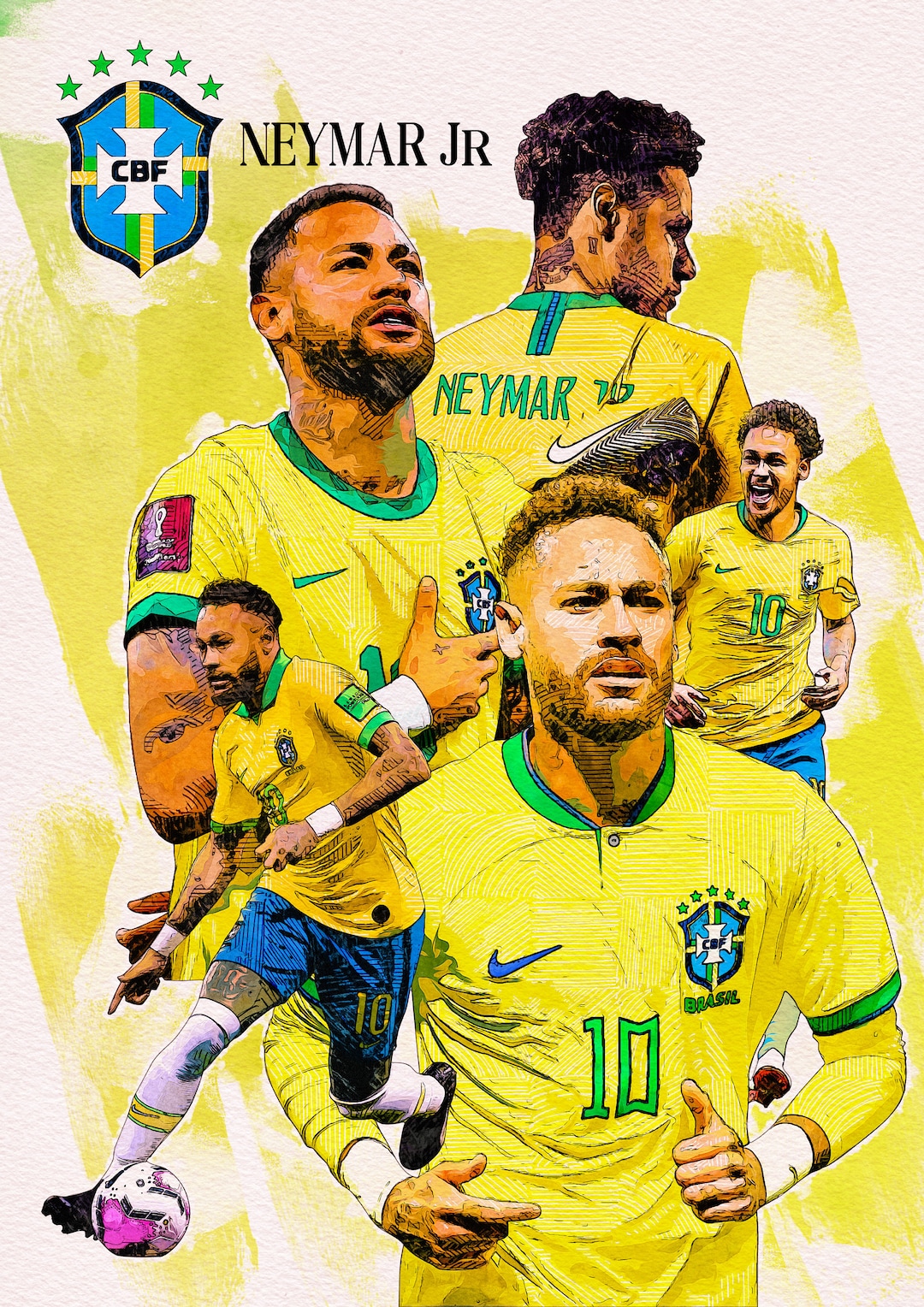 Neymar Jr Football Poster, Soccer Fan Gift (JPG PDF) - Main Image
