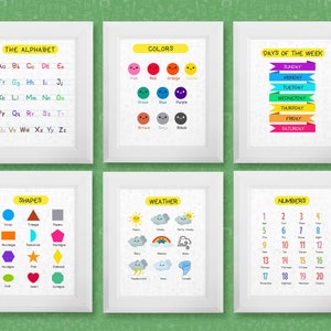 6 carteles de aprendizaje, impresiones educativas, carteles preescolares, decoración del aula, decoración de la escuela en el hogar Descargas digitales