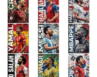 トップサッカー選手 – 第1巻 | 20選手セット | デジタルダウンロード | A3/A4サイズ 300dpi HD | ポスター＆Tシャツデザイン