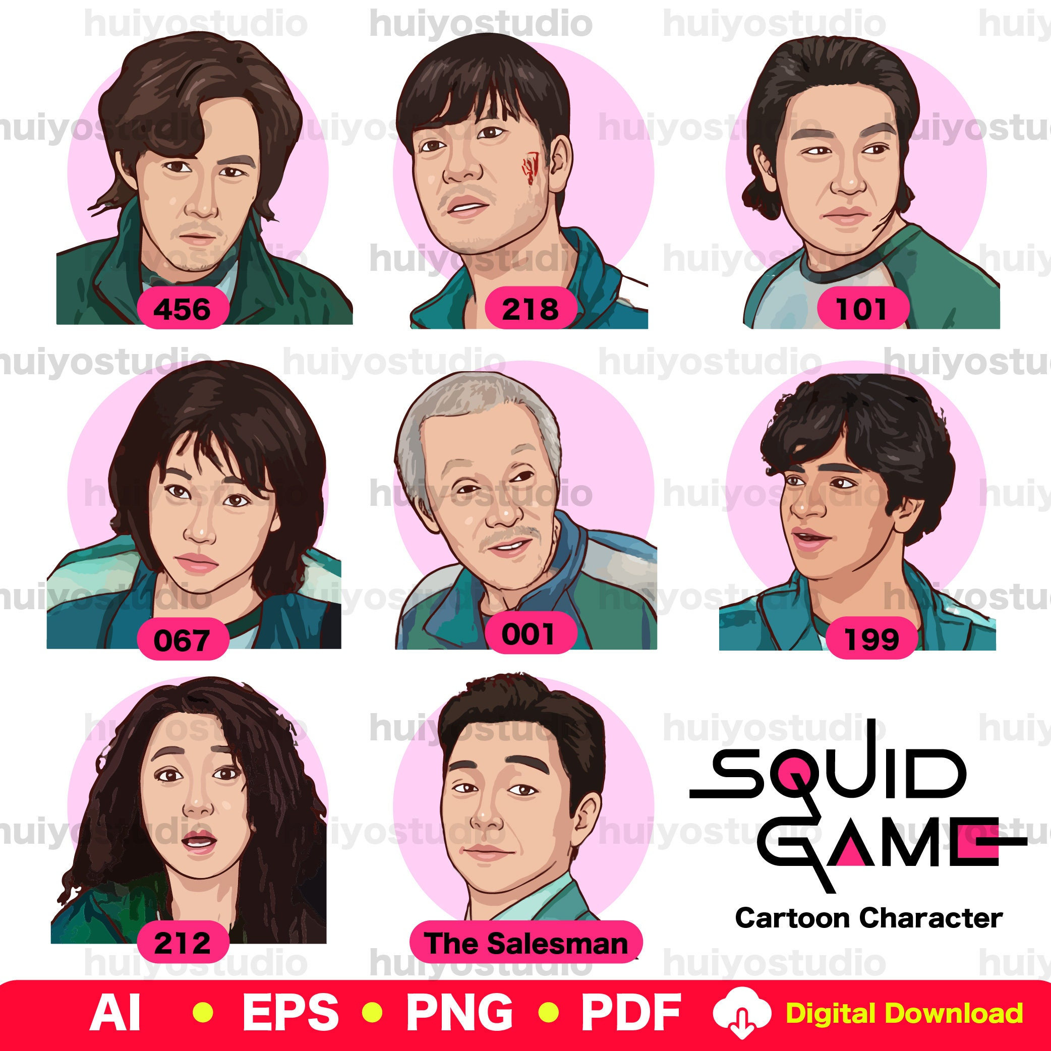 Squid Game Character Cartoon PDF PNG EPS Ai Download 