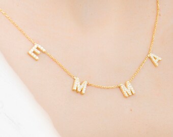 Pave Name Necklace, Pave Letter Necklace, Cz Letter Necklace, Pave Initial, Cz Name Necklace, Custom Name Necklace, Mom Gift,