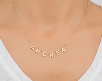 Dainty Letter Name Necklace, Block Name Necklace, Dangled Name Jewelry, Custom Name Choker, Mom For Necklace, Gift For Graduation