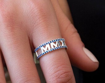 Pave Numeral Ring, Personalized Numeral Jewelry, Date Ring, Custom Eternity Ring, Roman Numeral Ring, Pave Round Band, Cz Numeral Band