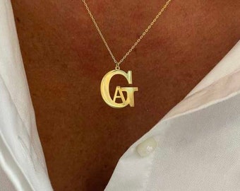 Collana a doppia lettera in argento, ciondolo alfabeto, collana a 2 lettere, gioielli personalizzati, collana di lettere delicate, regalo di Natale