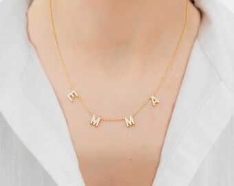 Custom Pavé Name Necklace, Initial Name Necklace, Pavé Stone Name Jewelry, Pavé Dangle Name Necklace, Bridesmaid Gift, Anniversary Gift