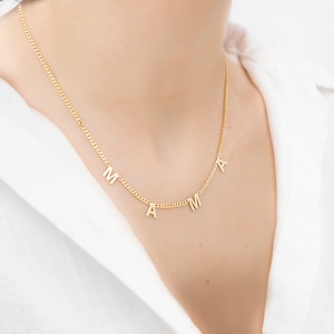 Letter Spaced Necklace, Dangle Letter Necklace, Personalized Jewelry, Dainty Dangled Name Necklace, Sideway Alphabet Necklace,