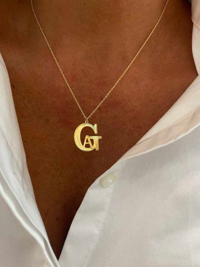 Double Letter Necklace Alphabet Pendant 
