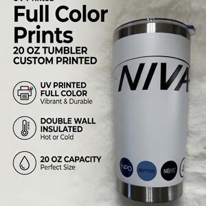 Vasos blancos personalizados NIVA de 20 oz - Impresión a doble cara