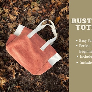 Rustic Tote Bag DIY, Tote Bag with Side Pockets, Large Tote Bag, Sewing for Beginners, Easy Sewing Project, Simple Tote Bag Pattern, PDF