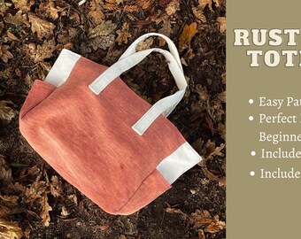 初心者向けトートバッグの縫製パターン PDF - ポケット付き素朴なトートバッグ（A4）