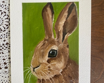 Peinture à l'huile de lapin mignon, art animalier, art cottagecore mignon