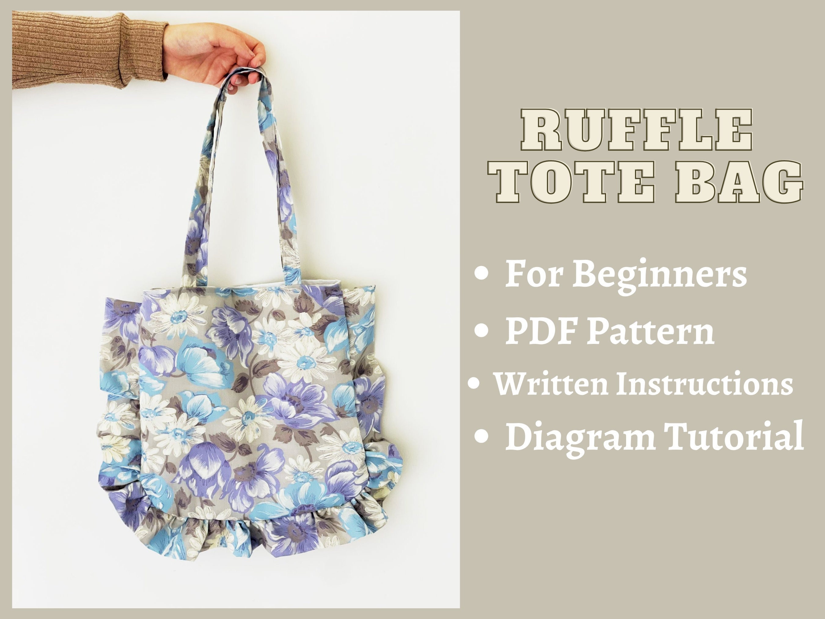 Beginner Tote Bag Sewing Pattern PDF – Easy Ruffle Tote (A4 Printable ...