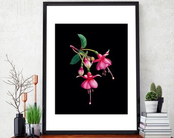 Fuchsia Watercolor Flower Print, Wall Art Print Fuchsia Flower, Instant Download