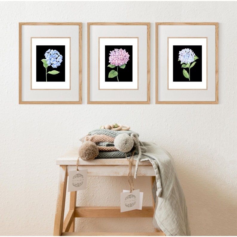 Watercolor Hydrangea Prints Set of 3 Hydrangea Wall Art Etsy Australia