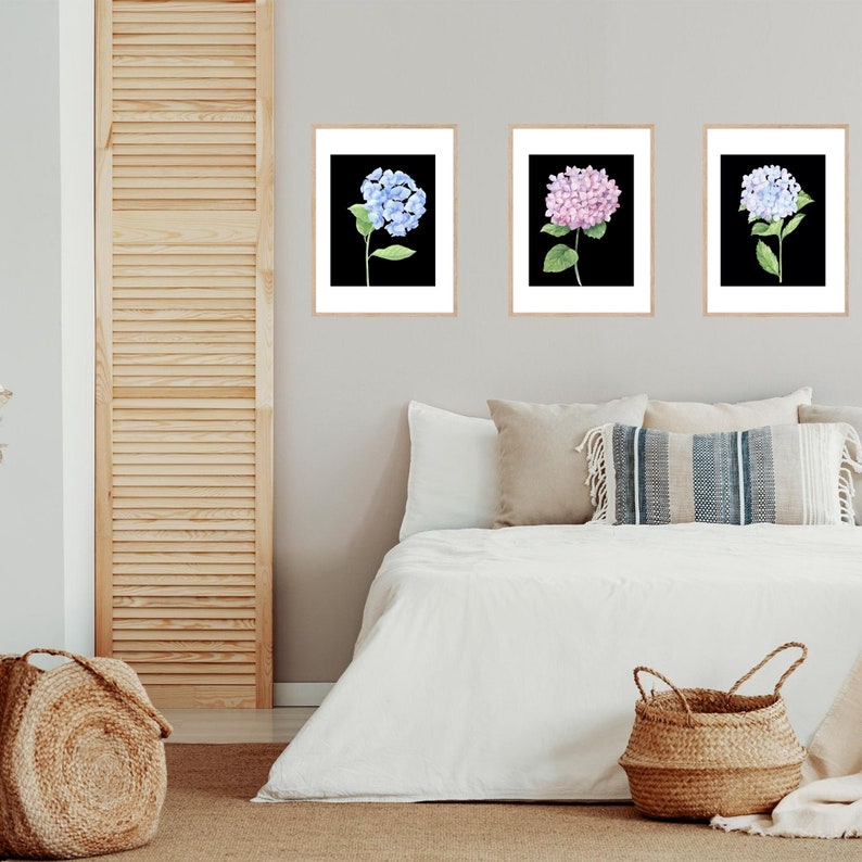 Watercolor Hydrangea Prints Set of 3 Hydrangea Wall Art Etsy Australia