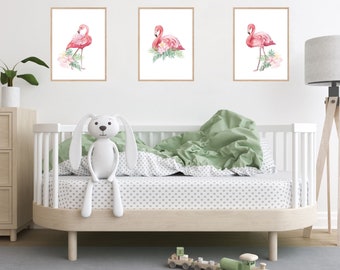 Flamingo Nursery Printable Wall Art, Set of 3 Flamingo Prints